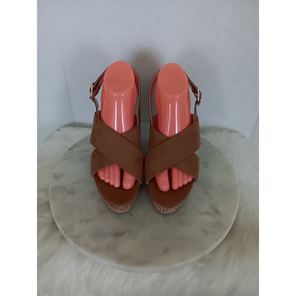 New York & Company Women's Size 9 Aislinn Platform Cork Heel Sandals Brown